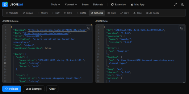 ScreenJSON specification page
